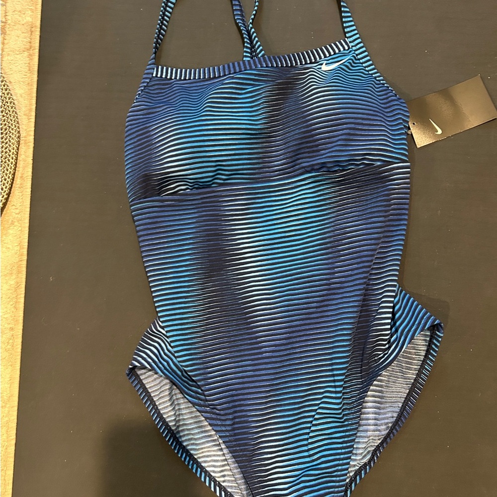 NWT Nike Blue Striped Women's One-Piece Swimsuit